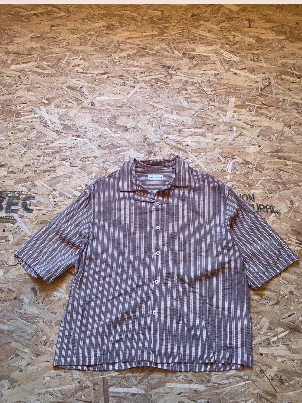 Striped Zara Short-Sleeve Button-Up Shirt in Brown